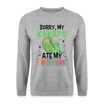 Kakapo hat gefressen Neuseeland Papagei - Unisex Pullover - Weißgrau meliert - Vorne - Alina (178cm) & Michal (187cm)