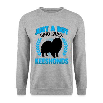 Junge der Wolfsspitz liebt Deutscher Spitz - Unisex Pullover - Weißgrau meliert - Vorne - Alina (178cm) & Michal (187cm)