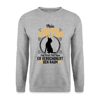 Australian Cattle Dog liegt nicht faul rum - Unisex Pullover - Weißgrau meliert - Vorne - Alina (178cm) & Michal (187cm)