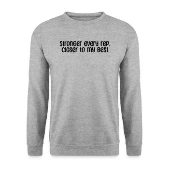 Fitness - Plus fort à chaque répétition, plus proche de mon meilleur niveau - Sweat-shirt Unisexe - gris chiné - Devant - Alina (178cm) & Michal (187cm)