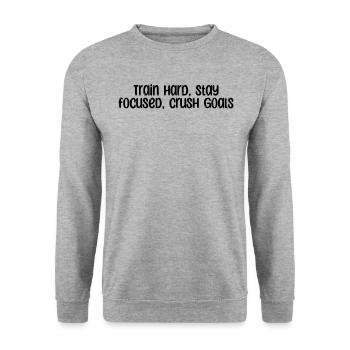 Fitness - Train hard, stay focused, crush goals - Unisex Pullover - Weißgrau meliert - Vorne - Alina (178cm) & Michal (187cm)