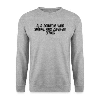 Fitness - Aus Schweiß wird Stärke, aus Zweifeln - Unisex Pullover - Weißgrau meliert - Vorne - Alina (178cm) & Michal (187cm)