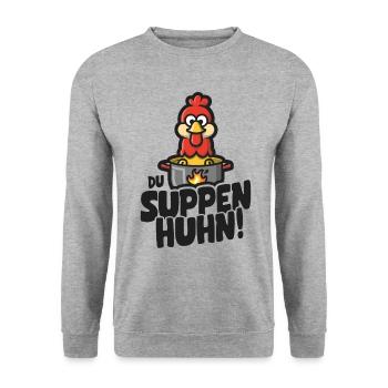 Suppen Huhn Suppenhuhn Gockel Eintopf Geschenk - Unisex Pullover - Weißgrau meliert - Vorne - Alina (178cm) & Michal (187cm)