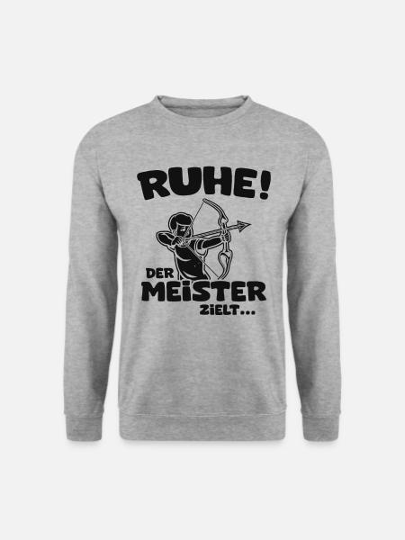 Ruhe! Der Meister zielt! Bogenschießen Bogensport - Unisex Pullover - Weißgrau meliert
