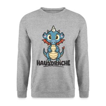 Hausdrache. Stark, Mutig und Unbesiegbar. Drache - Unisex Pullover - Weißgrau meliert - Vorne - Alina (178cm) & Michal (187cm)