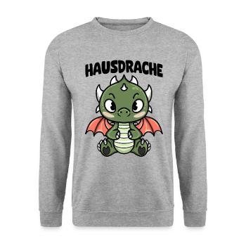 Hausdrache. Stark, Mutig und Unbesiegbar. Drache - Unisex Pullover - Weißgrau meliert - Vorne - Alina (178cm) & Michal (187cm)