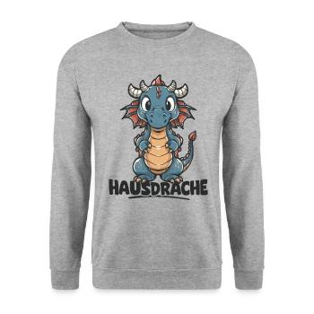 Hausdrache. Stark, Mutig und Unbesiegbar. Drache - Unisex Pullover - Weißgrau meliert - Vorne - Alina (178cm) & Michal (187cm)