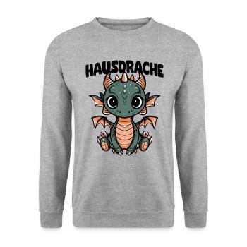 Hausdrache. Stark, Mutig und Unbesiegbar. Drache - Unisex Pullover - Weißgrau meliert - Vorne - Alina (178cm) & Michal (187cm)