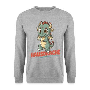Hausdrache. Stark, Mutig und Unbesiegbar. Drache - Unisex Pullover - Weißgrau meliert - Vorne - Alina (178cm) & Michal (187cm)