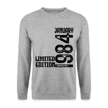 Cadeau Anniversaire Janvier 1984. January 1984. - Sweat-shirt Unisexe - gris chiné - Devant - Alina (178cm) & Michal (187cm)