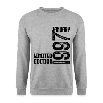 Cadeau Anniversaire Janvier 1997. January 1997. - Sweat-shirt Unisexe - gris chiné - Devant - Alina (178cm) & Michal (187cm)