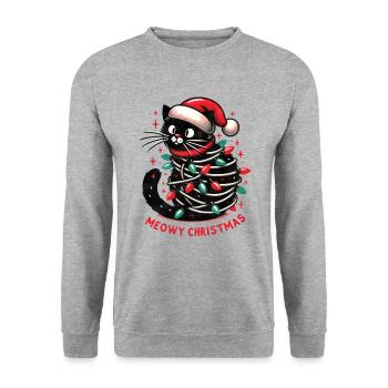 Meowy Christmas - Funny Holidays Funny Christmas - Unisex Pullover - Weißgrau meliert - Vorne - Alina (178cm) & Michal (187cm)
