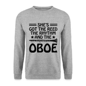 Joueur de hautbois Hautbois Basoonist Marching Band Instrumen - Sweat-shirt Unisexe - gris chiné - Devant - Alina (178cm) & Michal (187cm)