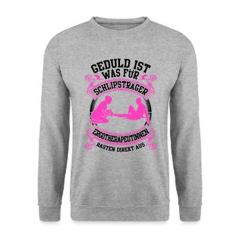 Ergotherapeutinnen rasten direkt aus - Unisex Pullover - Weißgrau meliert - Vorne - Alina (178cm) & Michal (187cm)