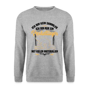 Parkettleger ist kein Sammler Bodenleger - Unisex Pullover - Weißgrau meliert - Vorne - Alina (178cm) & Michal (187cm)