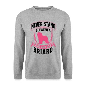 Fille et son Briard Berger de Brie - Sweat-shirt Unisexe - gris chiné - Devant - Alina (178cm) & Michal (187cm)