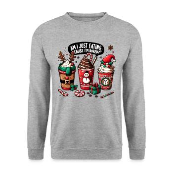 I'm bored eating - Funny Women's Christmas Coffee - Unisex Pullover - Weißgrau meliert - Vorne - Alina (178cm) & Michal (187cm)