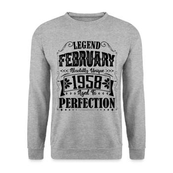 Février 1958. Cadeau d'Anniversaire février 1958. - Sweat-shirt Unisexe - gris chiné - Devant - Alina (178cm) & Michal (187cm)