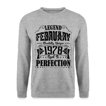 Februar 1978. Februar 1978 Geburtstagsgeschenk. - Unisex Pullover - Weißgrau meliert - Vorne - Alina (178cm) & Michal (187cm)