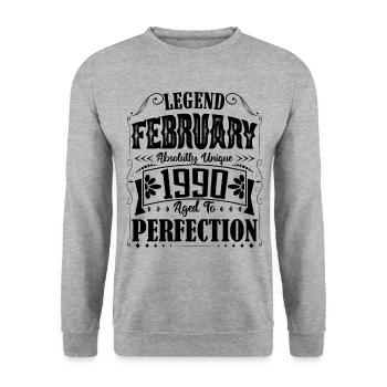 Février 1990. Cadeau d'Anniversaire février 1990. - Sweat-shirt Unisexe - gris chiné - Devant - Alina (178cm) & Michal (187cm)