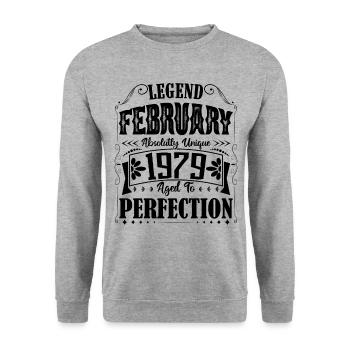 Février 1979. Cadeau d'Anniversaire février 1979. - Sweat-shirt Unisexe - gris chiné - Devant - Alina (178cm) & Michal (187cm)