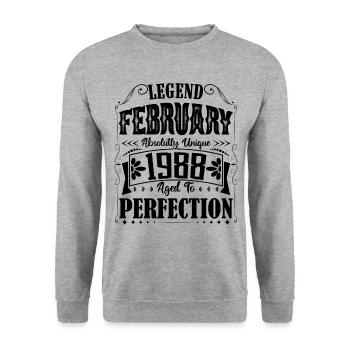 Février 1988. Cadeau d'Anniversaire février 1988. - Sweat-shirt Unisexe - gris chiné - Devant - Alina (178cm) & Michal (187cm)