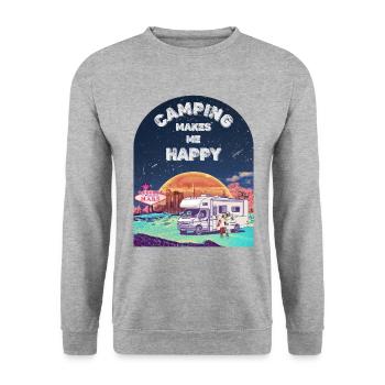 Camping makes me happy. Camping on Mars. - Unisex Pullover - Weißgrau meliert - Vorne - Alina (178cm) & Michal (187cm)