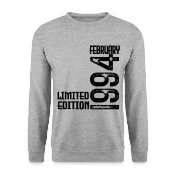 Cadeau Anniversaire Février 1994. February 1994. - Sweat-shirt Unisexe - gris chiné - Devant - Alina (178cm) & Michal (187cm)