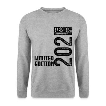 Cadeau Anniversaire Février 2021. February 2021. - Sweat-shirt Unisexe - gris chiné - Devant - Alina (178cm) & Michal (187cm)