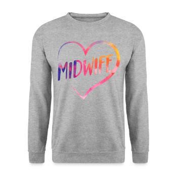 Infirmière Sage-Femme Accoucheuse Coeur - Sweat-shirt Unisexe - gris chiné - Devant - Alina (178cm) & Michal (187cm)