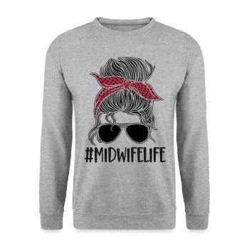 Nurse Midwife Birth Worker - Unisex Sweatshirt - salt & pepper - Front - Alina (178cm) & Michal (187cm)
