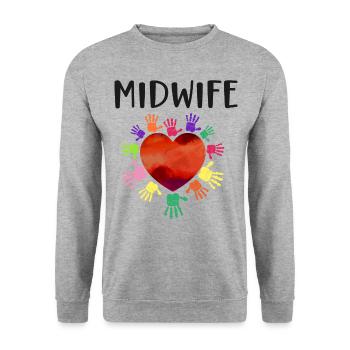 Infirmière Sage-femme Accoucheuse Coeur - Sweat-shirt Unisexe - gris chiné - Devant - Alina (178cm) & Michal (187cm)