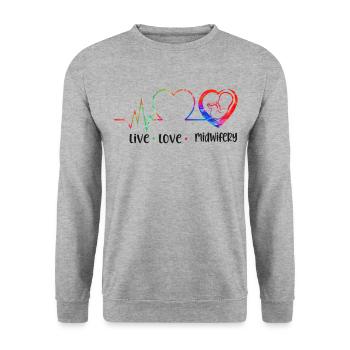 Nurse Midwife Birth Worker Live - Unisex Pullover - Weißgrau meliert - Vorne - Alina (178cm) & Michal (187cm)