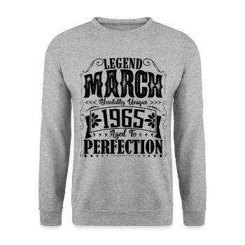 Mars 1965. Cadeau d'Anniversaire mars 1965. March. - Sweat-shirt Unisexe - gris chiné - Devant - Alina (178cm) & Michal (187cm)