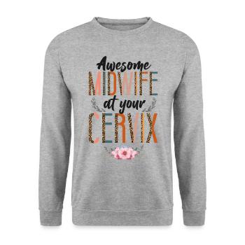 Infirmière Sage-Femme Accoucheuse Jeu de mots - Sweat-shirt Unisexe - gris chiné - Devant - Alina (178cm) & Michal (187cm)