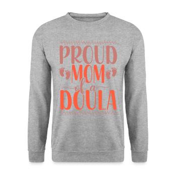 Doula Travailleuse à la naissance Maman Fière Maman - Sweat-shirt Unisexe - gris chiné - Devant - Alina (178cm) & Michal (187cm)