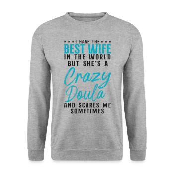 Doula Travailleuse à la naissance Femme Mari I - Sweat-shirt Unisexe - gris chiné - Devant - Alina (178cm) & Michal (187cm)
