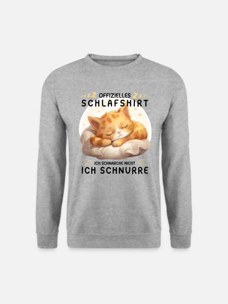 Offizielles Schlafshirt personalisiert mit Katze - Unisex Pullover - Weißgrau meliert