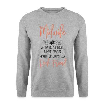 Nurse Midwife Birth Worker Midwife - Unisex Sweatshirt - salt & pepper - Front - Alina (178cm) & Michal (187cm)