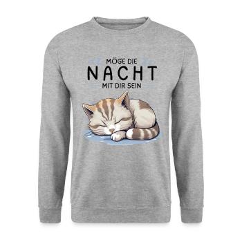 Möge die Nacht mit dir sein - Schlafshirt Katze - Unisex Pullover - Weißgrau meliert - Vorne - Alina (178cm) & Michal (187cm)