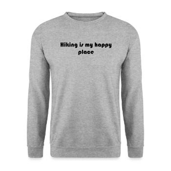 Wandern - Hiking is my happy place - Unisex Pullover - Weißgrau meliert - Vorne - Alina (178cm) & Michal (187cm)
