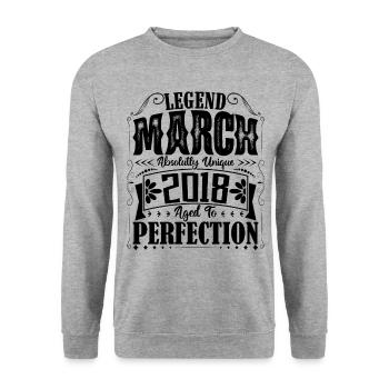 March 2018. March 2018 Birthday Gift. March. - Unisex Sweatshirt - salt & pepper - Front - Alina (178cm) & Michal (187cm)