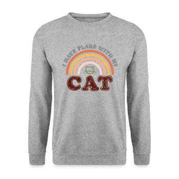 I have Plans with my Cat - Lustige Katzen Mama - Unisex Pullover - Weißgrau meliert - Vorne - Alina (178cm) & Michal (187cm)
