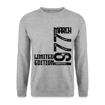 March 1977 Anniversary Gift. March 1977. March - Unisex Sweatshirt - salt & pepper - Front - Alina (178cm) & Michal (187cm)