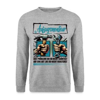 Aufzugsmonteur Beruf mit lustigen Spruch - Unisex Pullover - Weißgrau meliert - Vorne - Alina (178cm) & Michal (187cm)