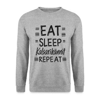 Eat Sleep Kalsarikännit Repeat Finnland Unterhose - Unisex Pullover - Weißgrau meliert - Vorne - Alina (178cm) & Michal (187cm)