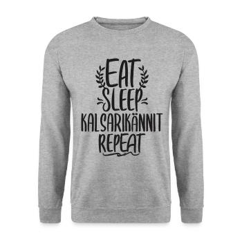 Eat Sleep Kalsarikännit Repeat Finnland Unterhose - Unisex Pullover - Weißgrau meliert - Vorne - Alina (178cm) & Michal (187cm)