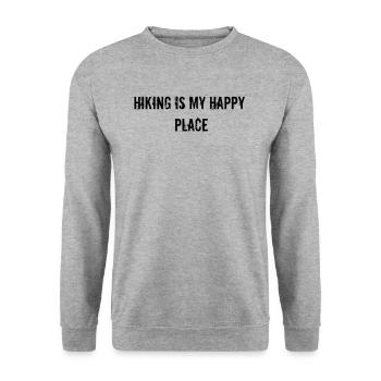 Wandern - Hiking is my happy place - Unisex Pullover - Weißgrau meliert - Vorne - Alina (178cm) & Michal (187cm)