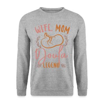 Doula accoucheuse maman femme. Maman. - Sweat-shirt Unisexe - gris chiné - Devant - Alina (178cm) & Michal (187cm)
