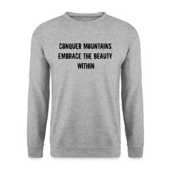 Wandern - Conquer mountains, embrace the beauty - Unisex Pullover - Weißgrau meliert - Vorne - Alina (178cm) & Michal (187cm)